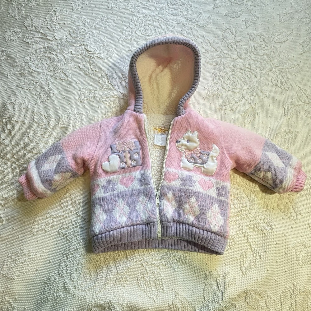 Toddler‎ Coat Fleece Serpa Lined Girls Sz 18 Mo VTG Y2K Outbrook Kids Puppy Pink
